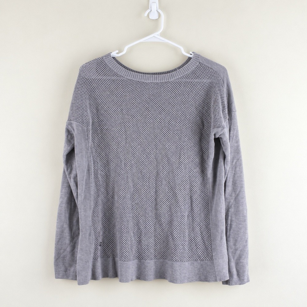 Lululemon Womens Grey Mesh Knit Relaxed Fit Athletic Sweater Pullover